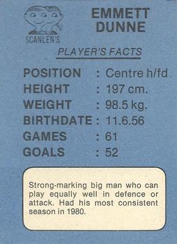 1981 Scanlens VFL #60 Emmett Dunne Back